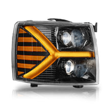 Load image into Gallery viewer, Faros Cheyenne Silverado 07-13 negros c/luz de dia+ lupa performance