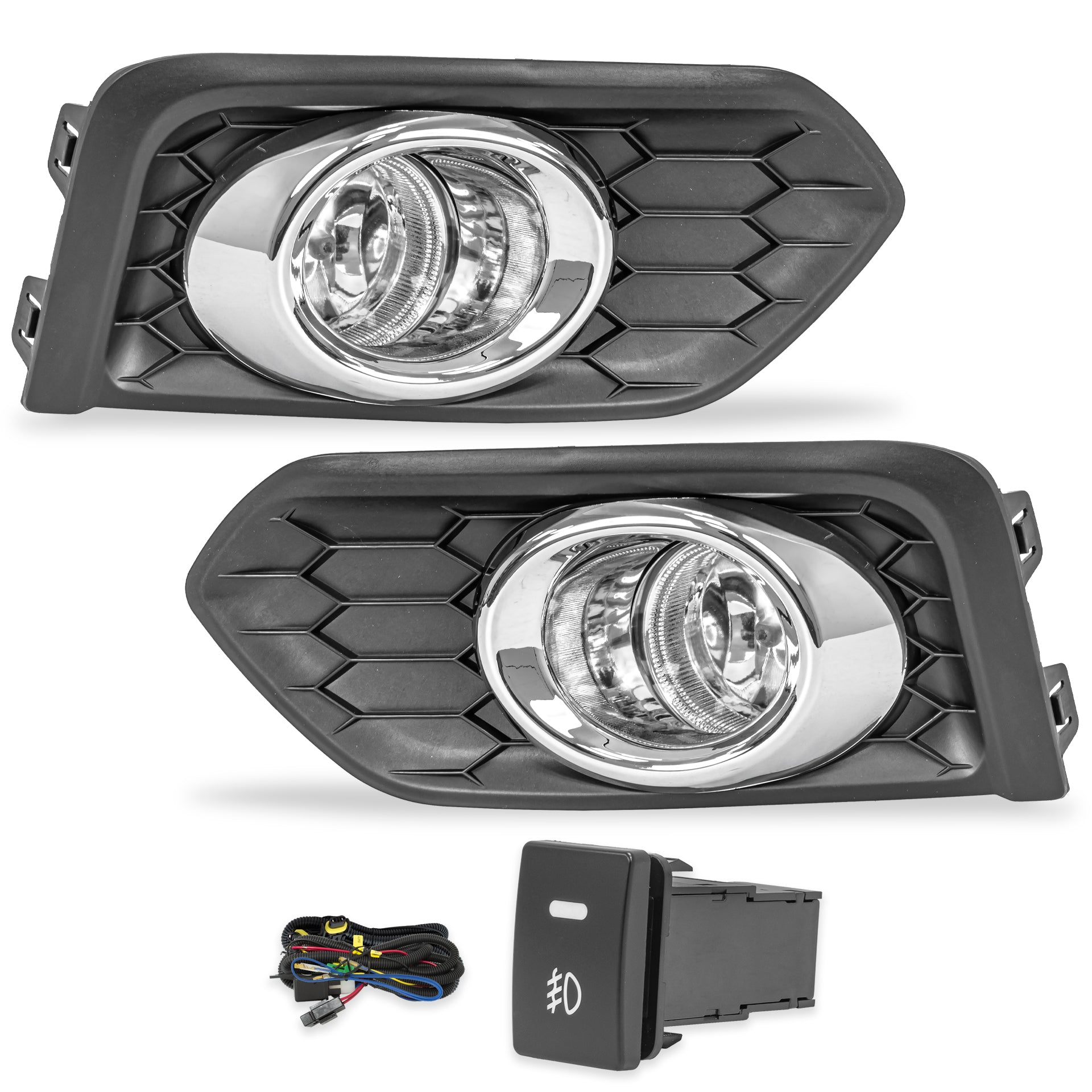 Kit faros de niebla City 18-20 filo cromo c/arnes switch oem y focos H11