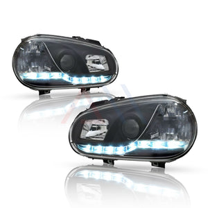 Faros Golf A4 99-02 c/lupa tira de LED Performance
