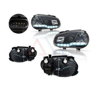 Faros Golf A4 99-02 c/lupa tira de led Performance