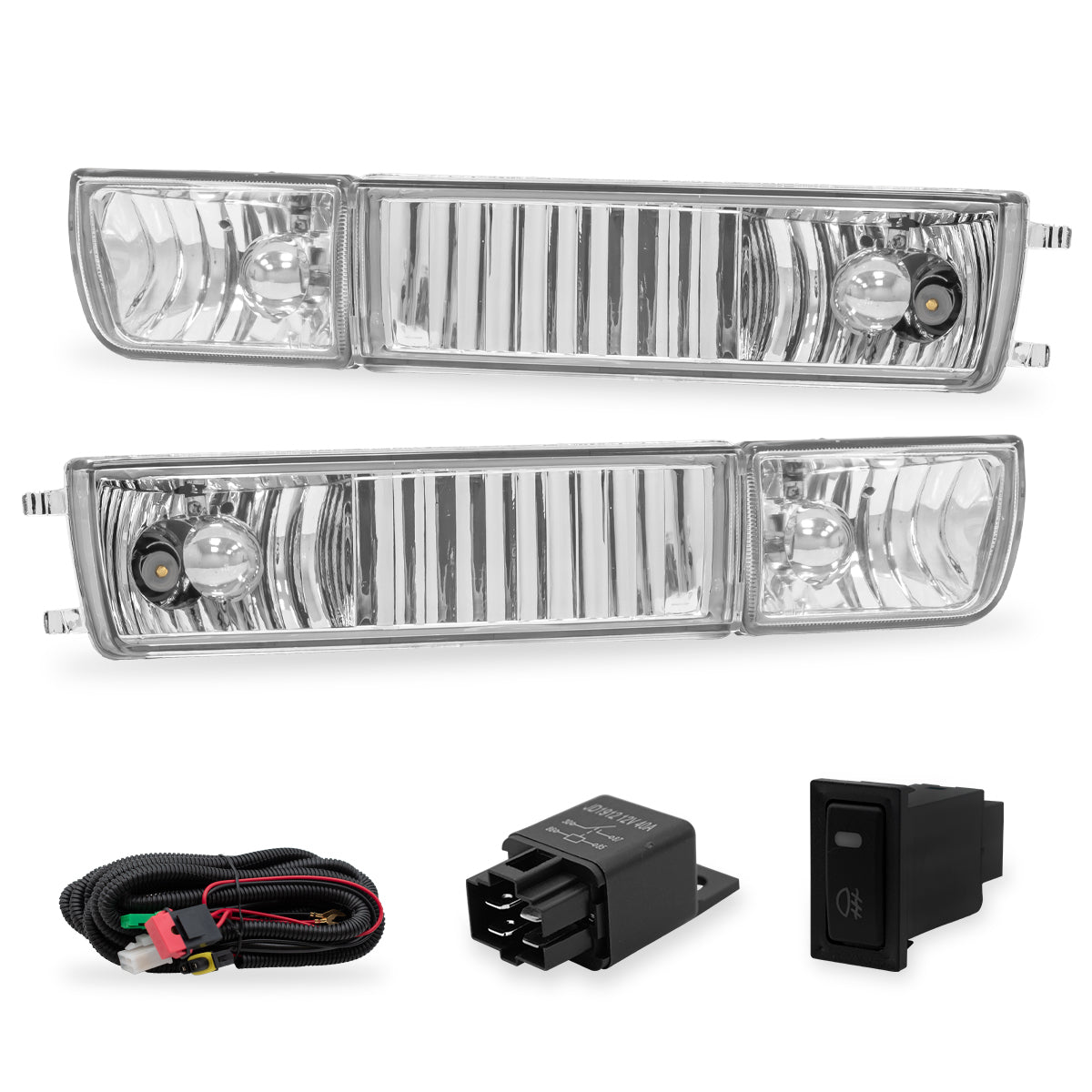 Kit Faros de niebla cromo + cuartos Golf/Jetta 93-99 c/arnes switch Universal y focos H3