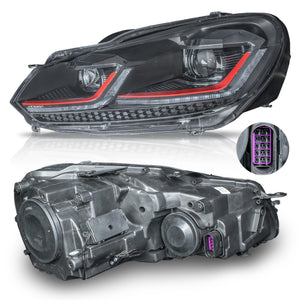 Faros Golf 7.5 18-21 doble lupa, DRL direccionales LED secuenciales, H7 sin focos Performance