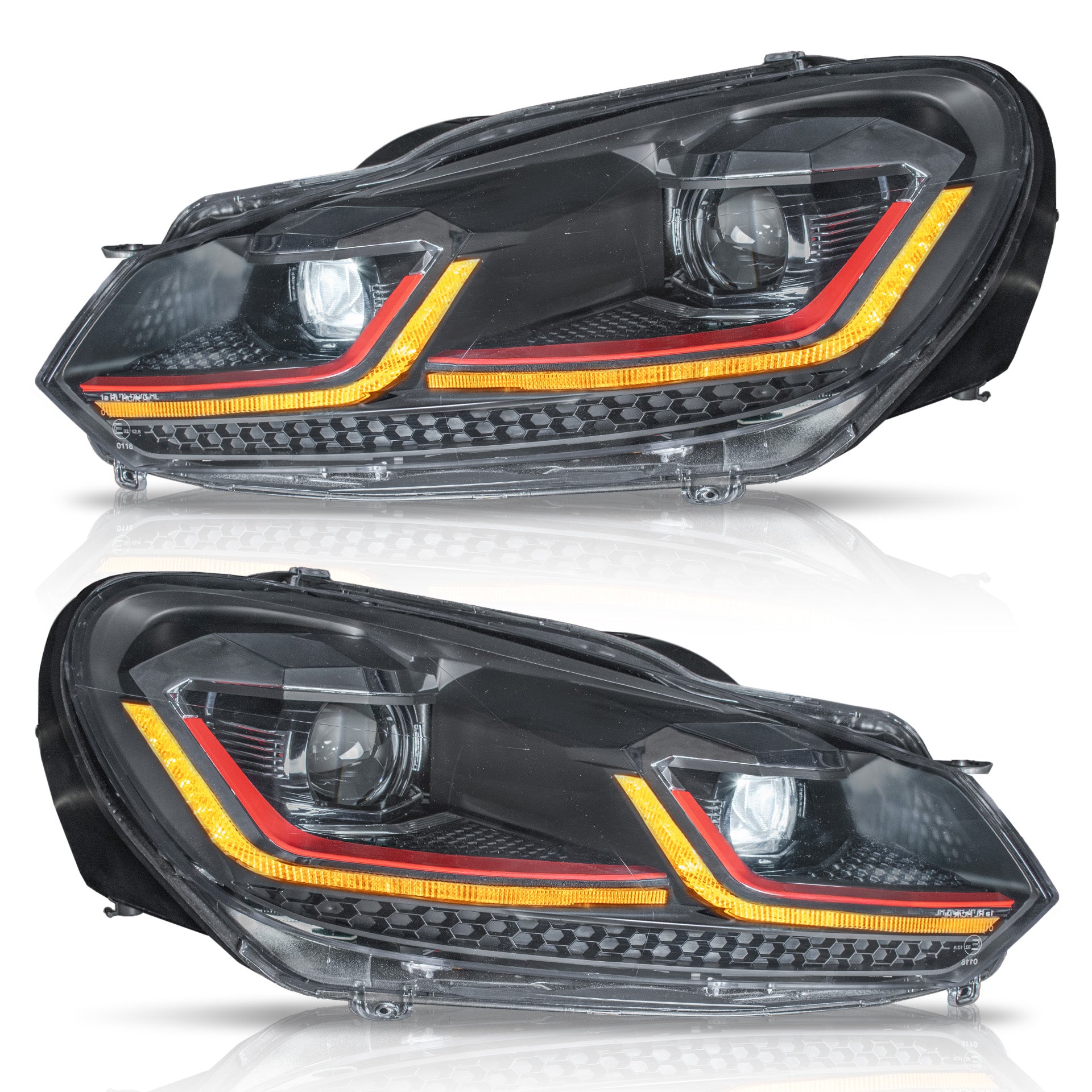 Faros Golf 7.5 18-21 doble lupa, DRL direccionales LED secuenciales, H7 sin focos Performance