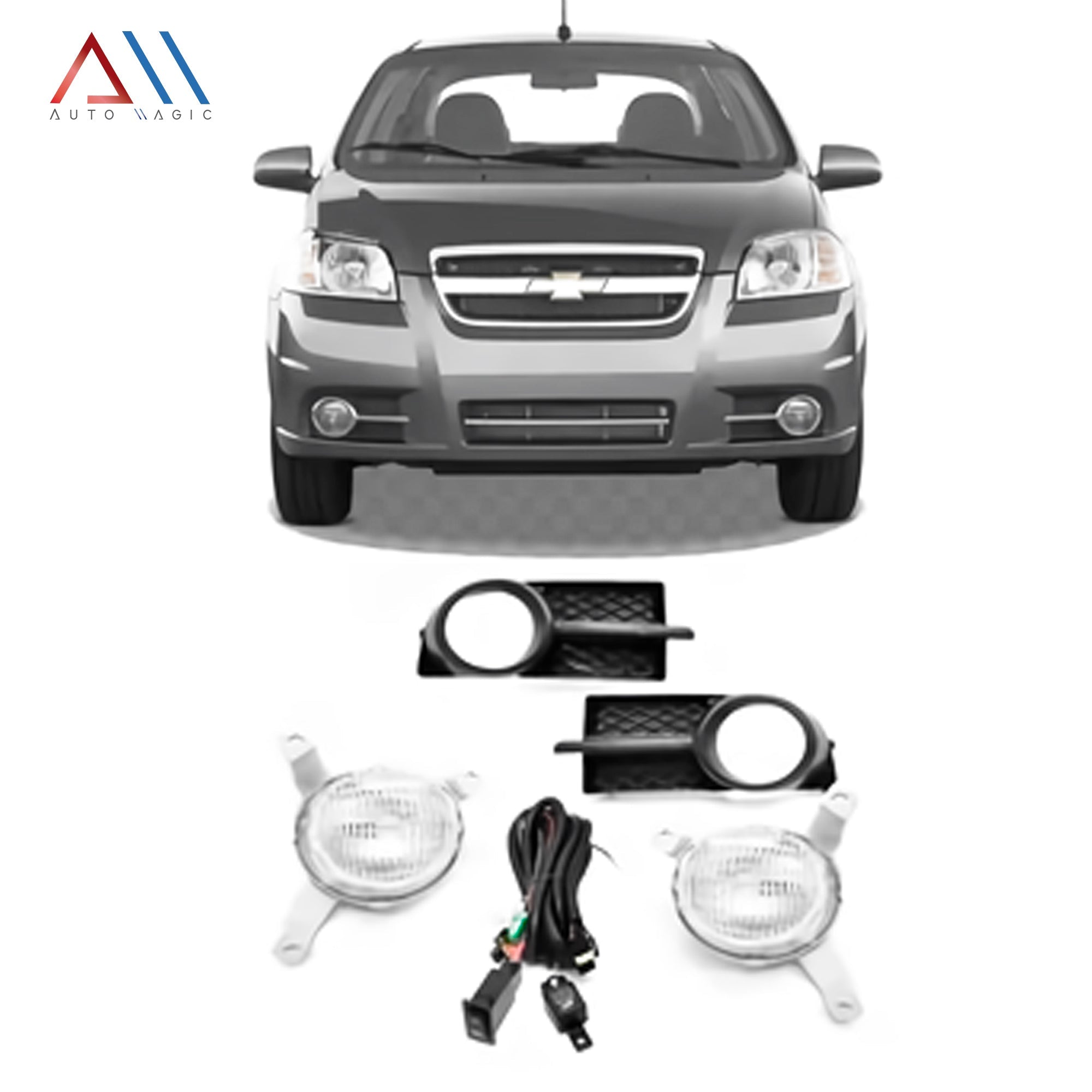Kit Faros de niebla Aveo 08-11 c/arnes switch Universal y focos