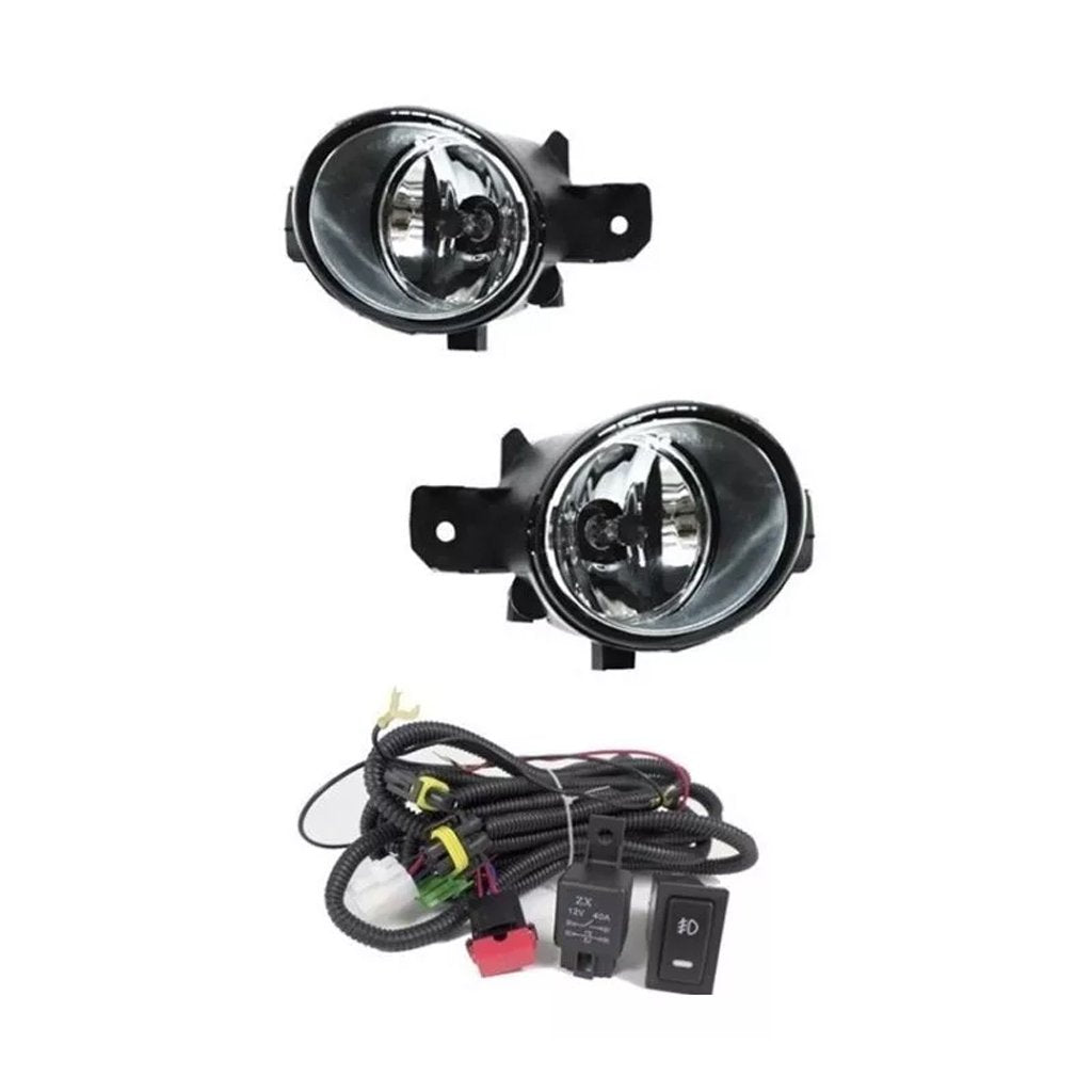 Kit faros de niebla Versa 12-14/ Platina 02-10/ Sentra 04-06/ Almerra 02-04/ Xtrail 04-07/ Micra 05-07/ Clio 01-09/ Koleos c/arnes switch Universal y focos H11
