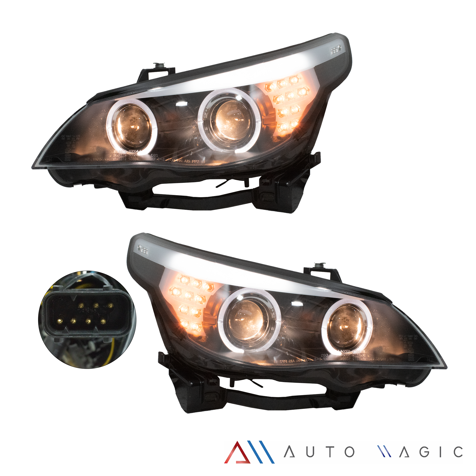 Faros Bmw Serie 5 05-08 c/lupa y ojo de angel Performance