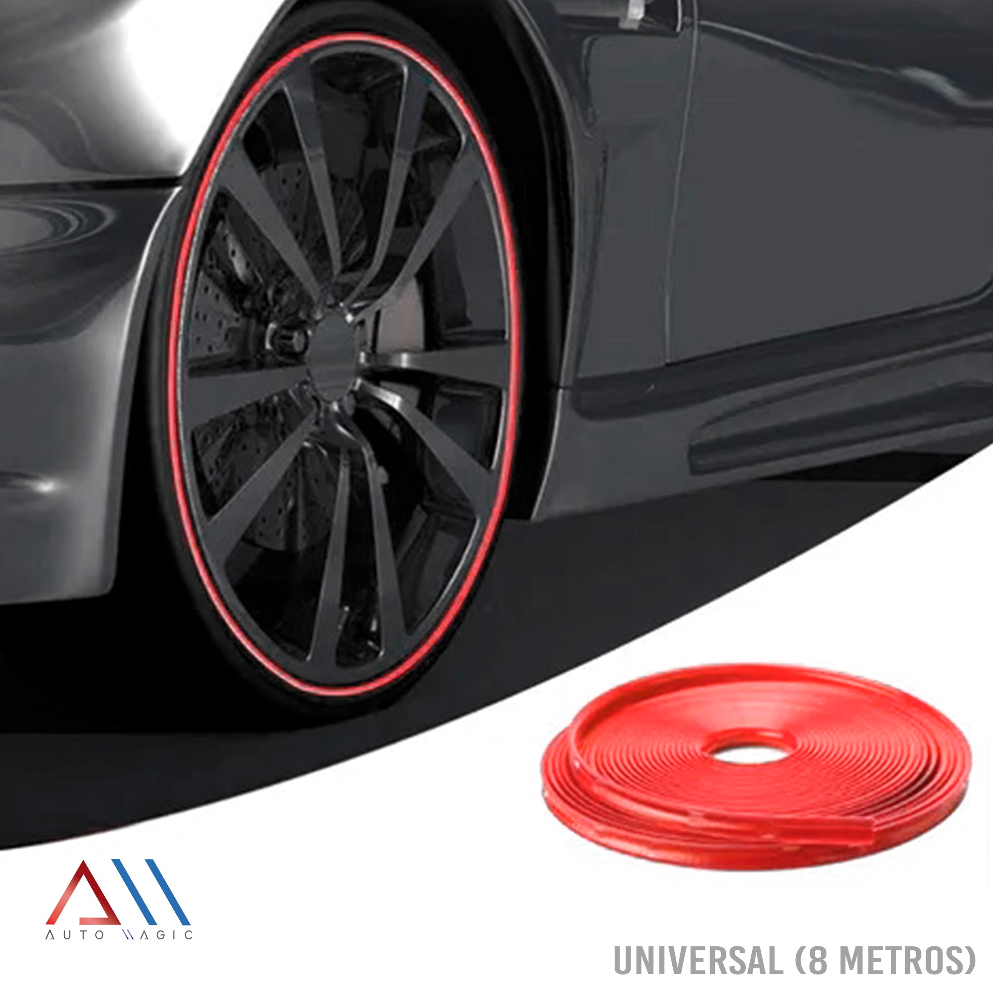 Rollo tira de goma protector de rines adhesivo 8 mts. rojo