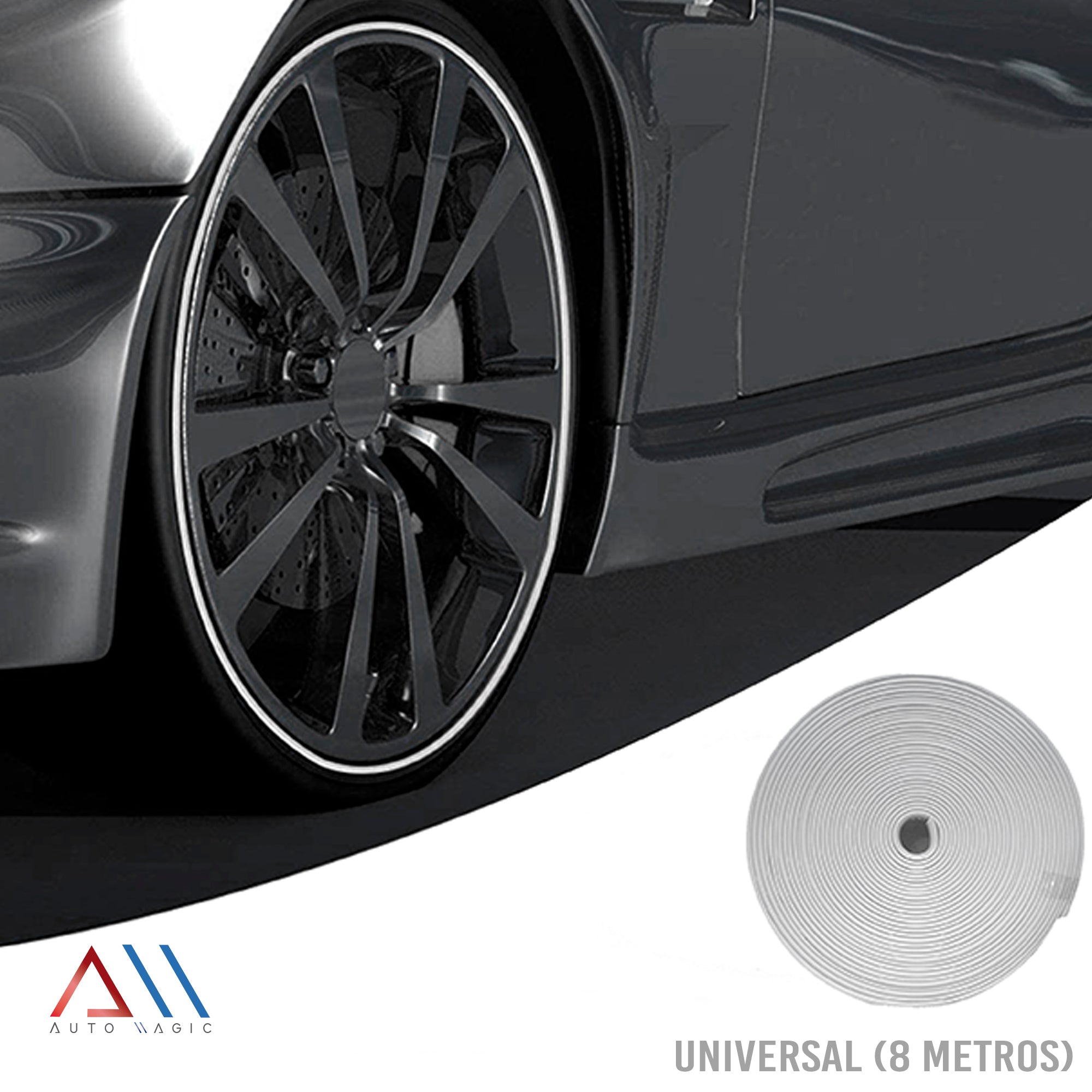 Rollo tira de goma protectora de rines adhesivo 8 mts. Plata
