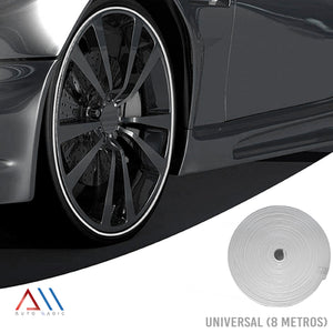 Rollo tira de goma protectora de rines adhesivo 8 mts. Plata